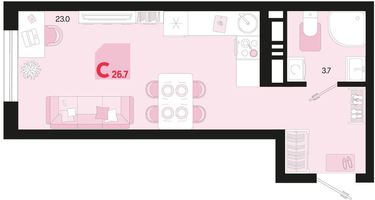 Студия, 26.7 м² · Первое место