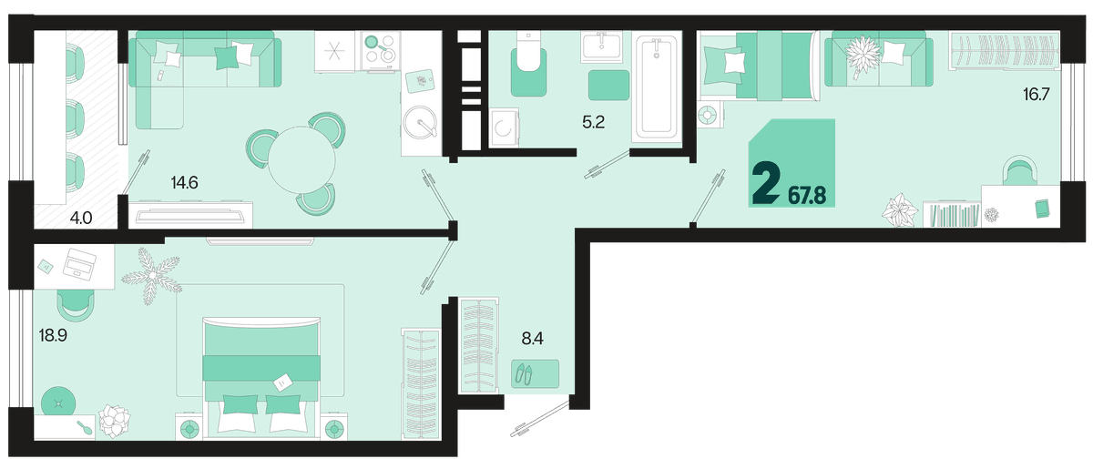 2-к, 67.8 м² · Первое место