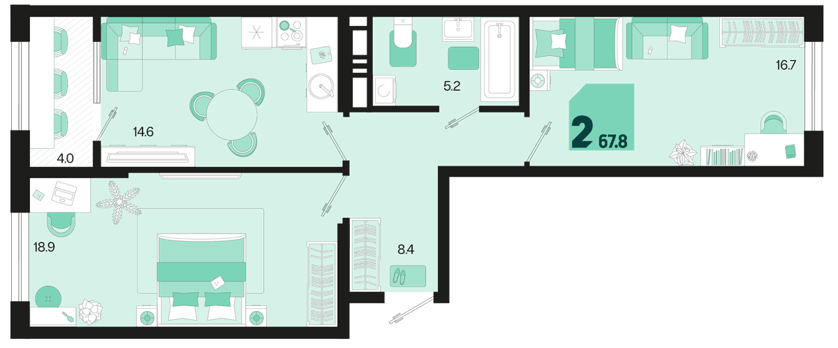2-к, 67.8 м² · Первое место