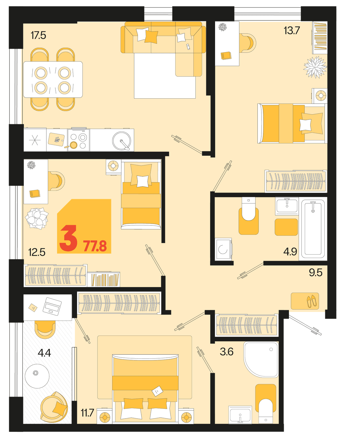 3-к, 77.8 м² · Первое место