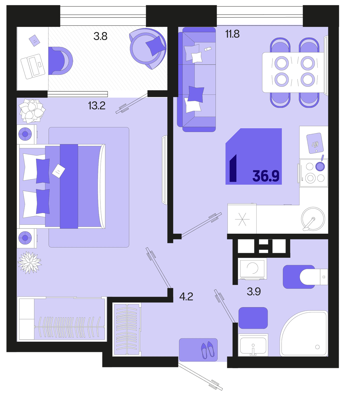 1-к, 36.9 м² · Первое место