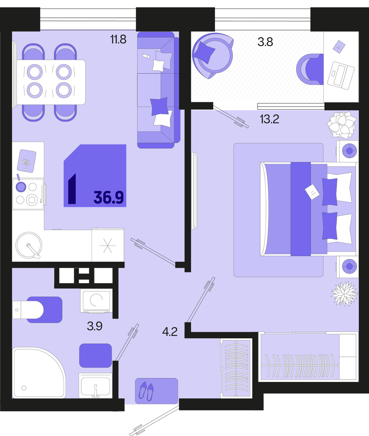 1-к, 36.9 м² · Первое место