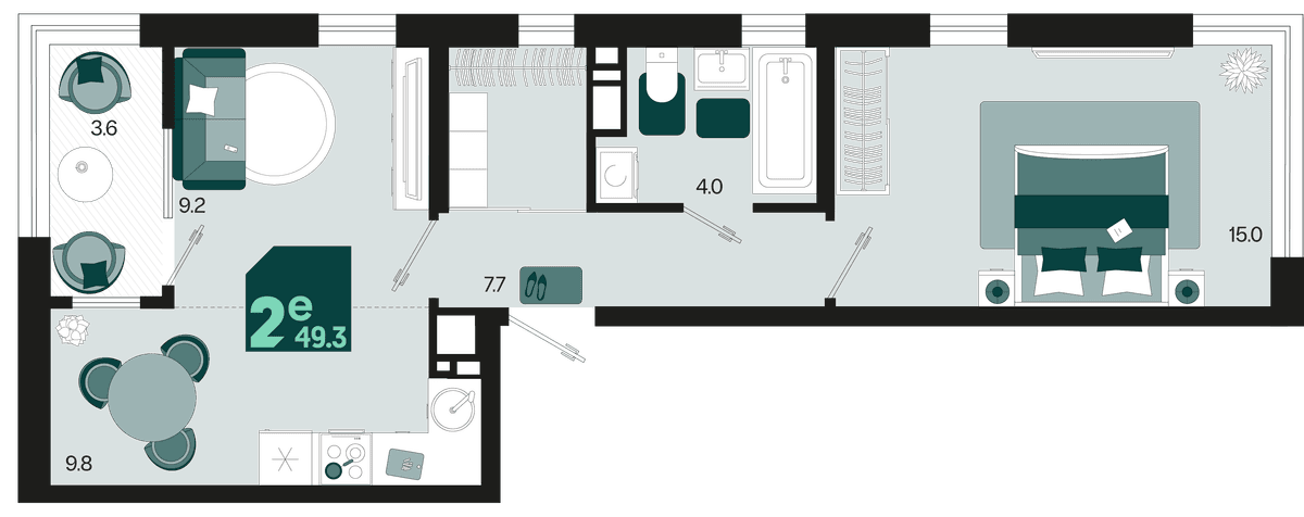 2-к, 49.3 м² · Первое место
