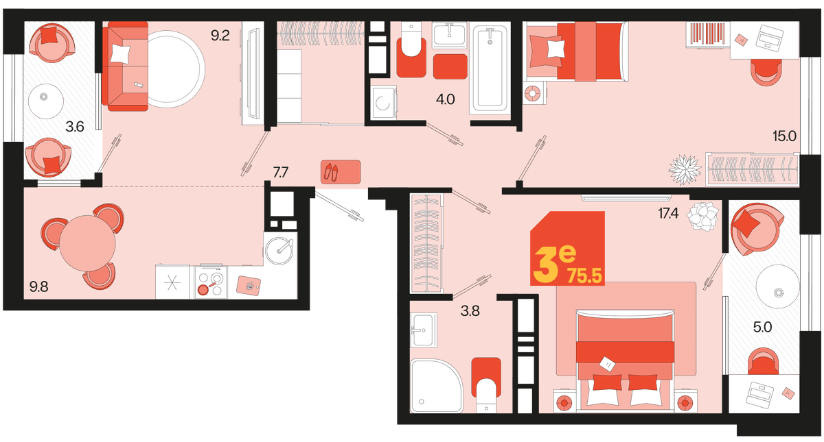 3-к, 75.5 м² · Первое место