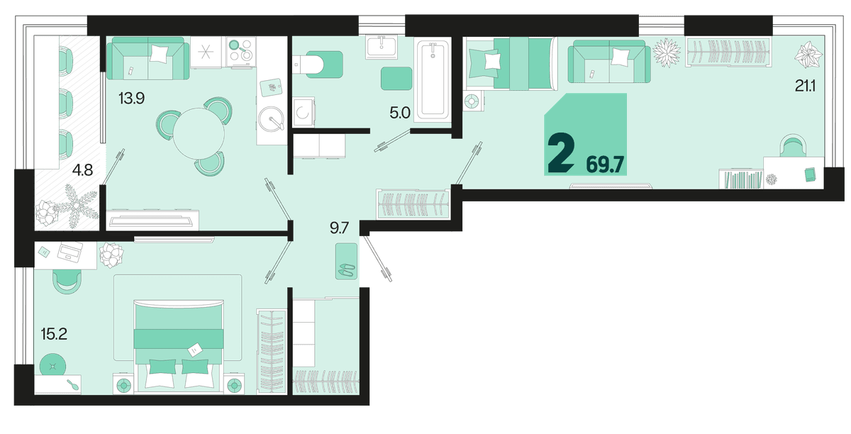 2-к, 69.7 м² · Первое место