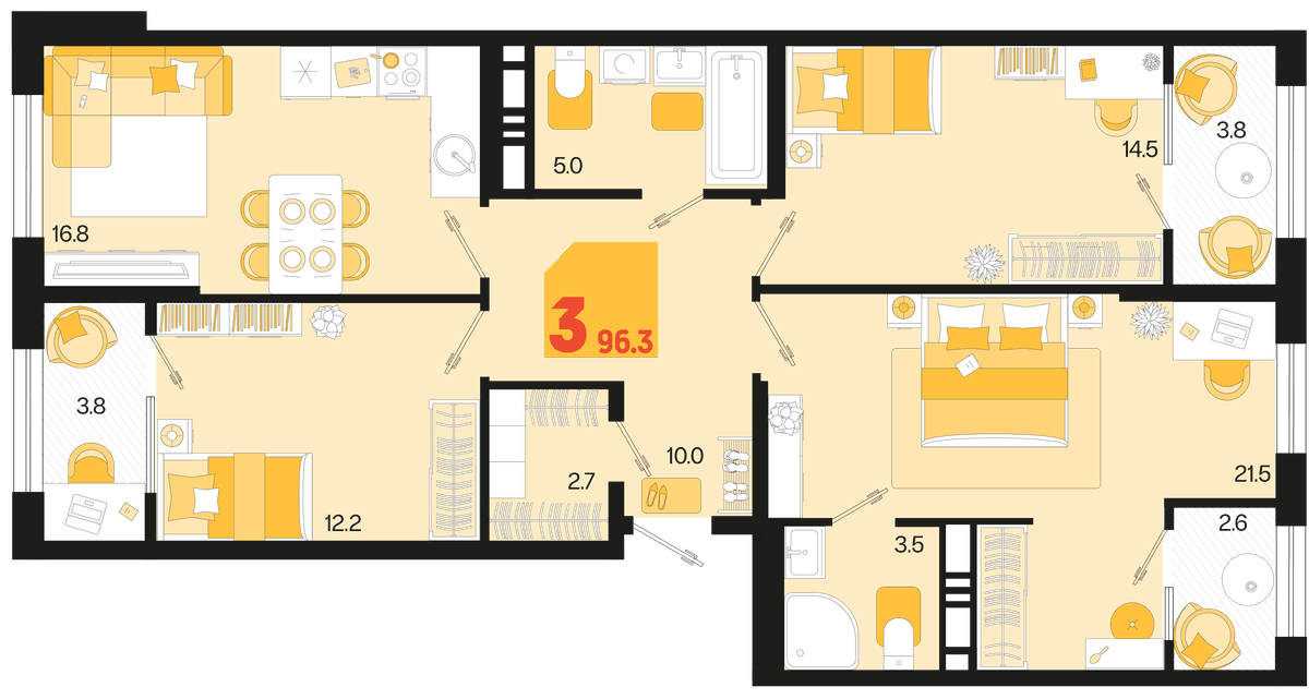 3-к, 96.3 м² · Первое место