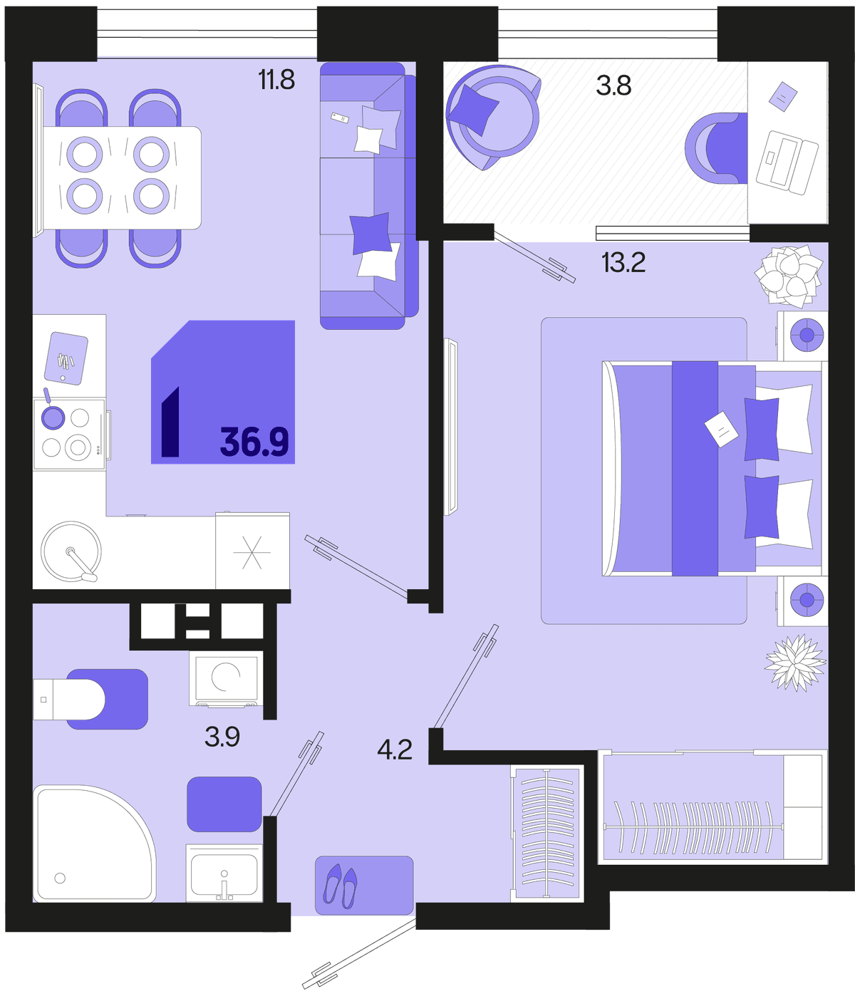 1-к, 36.9 м² · Первое место