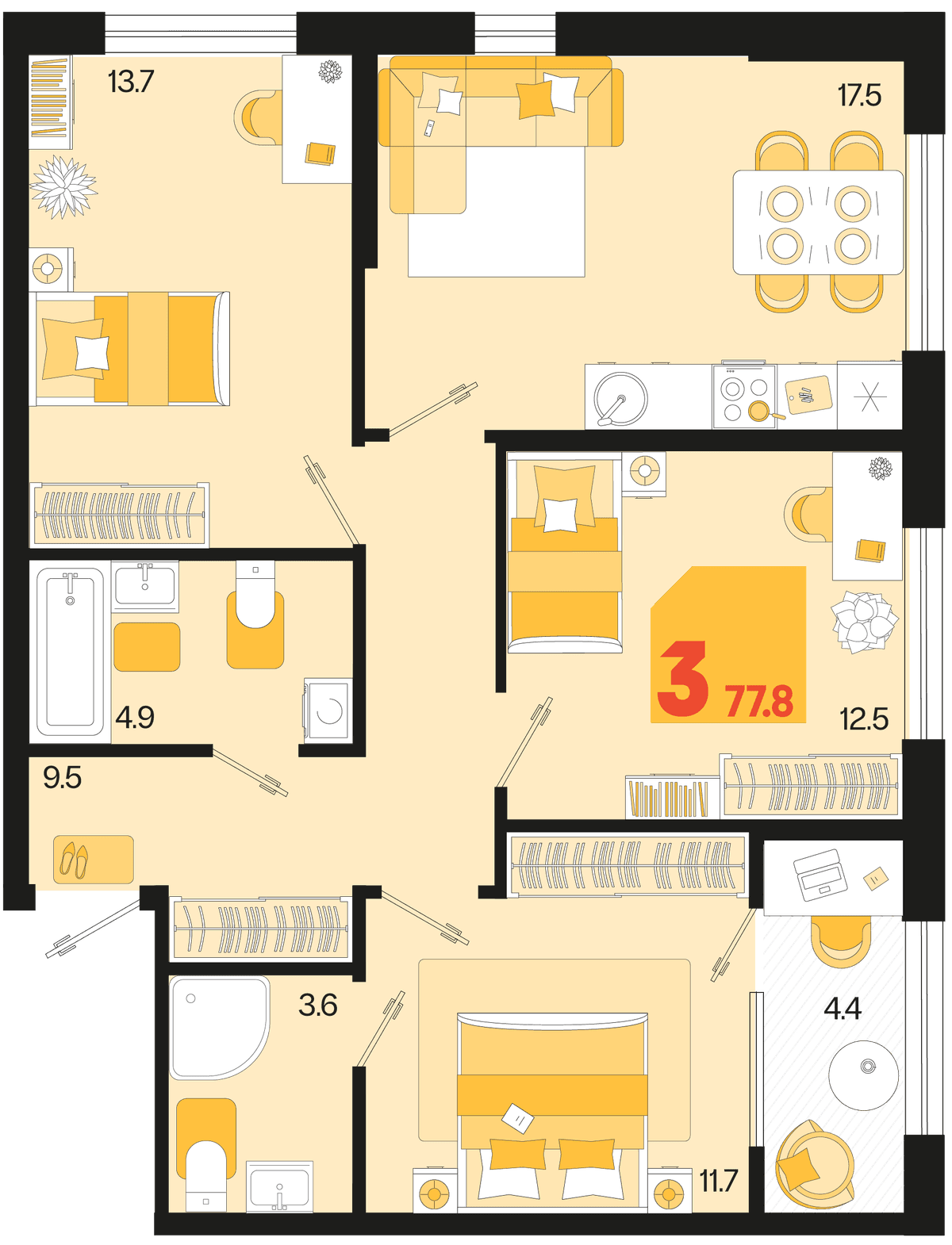 3-к, 77.8 м² · Первое место