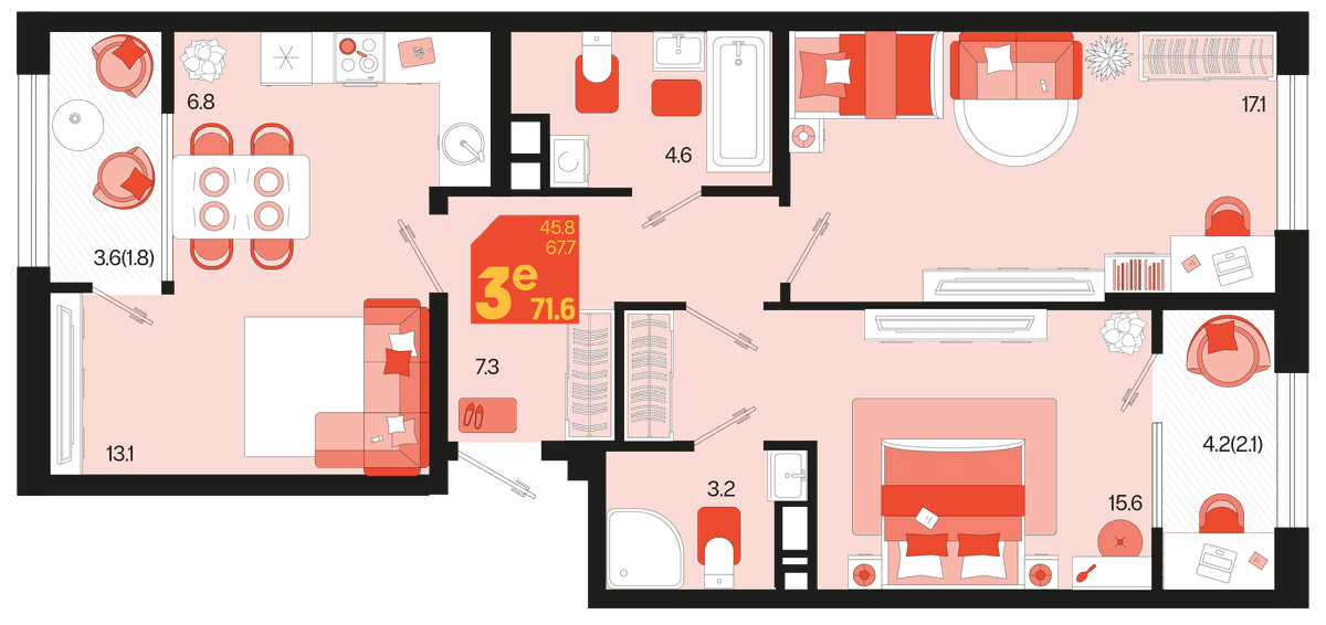 3-к, 75.5 м² · Первое место