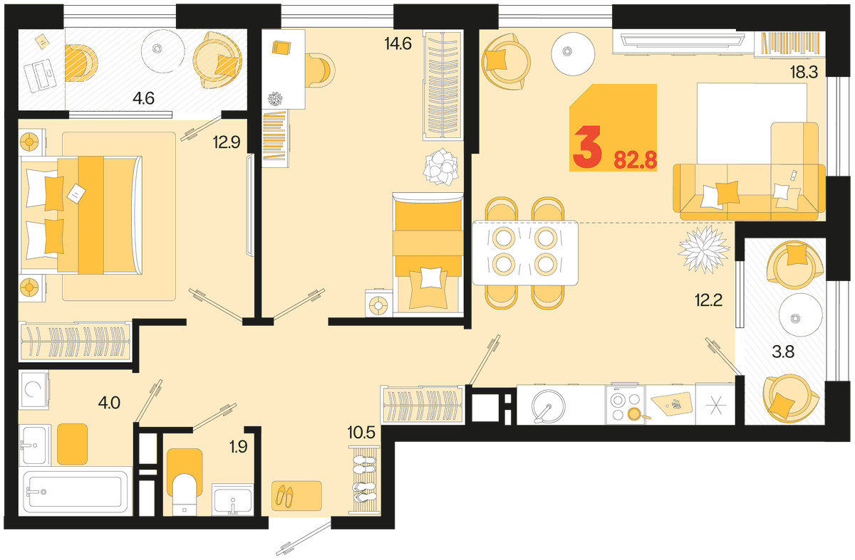 3-к, 82.8 м² · Первое место
