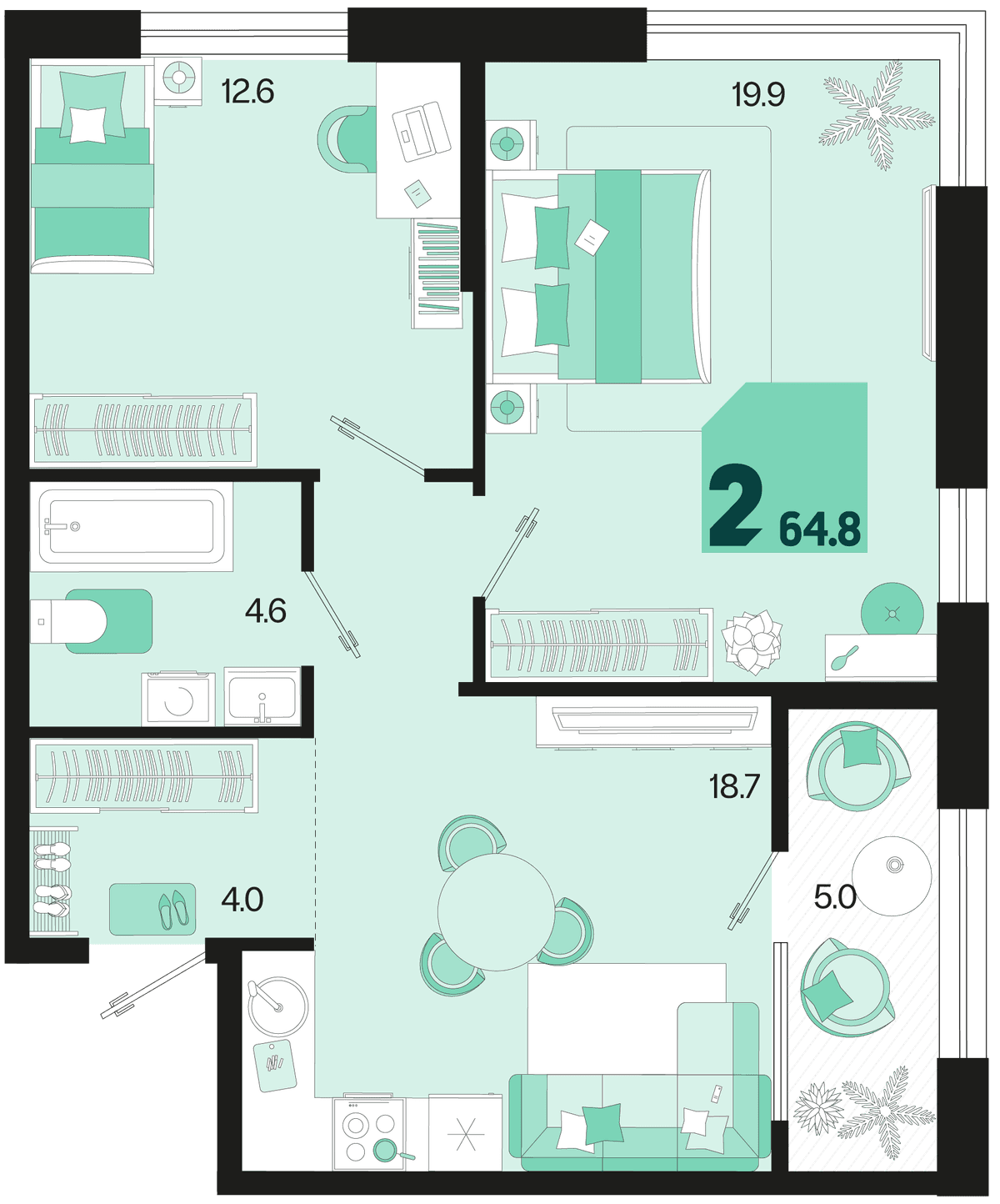 2-к, 64.8 м² · Первое место