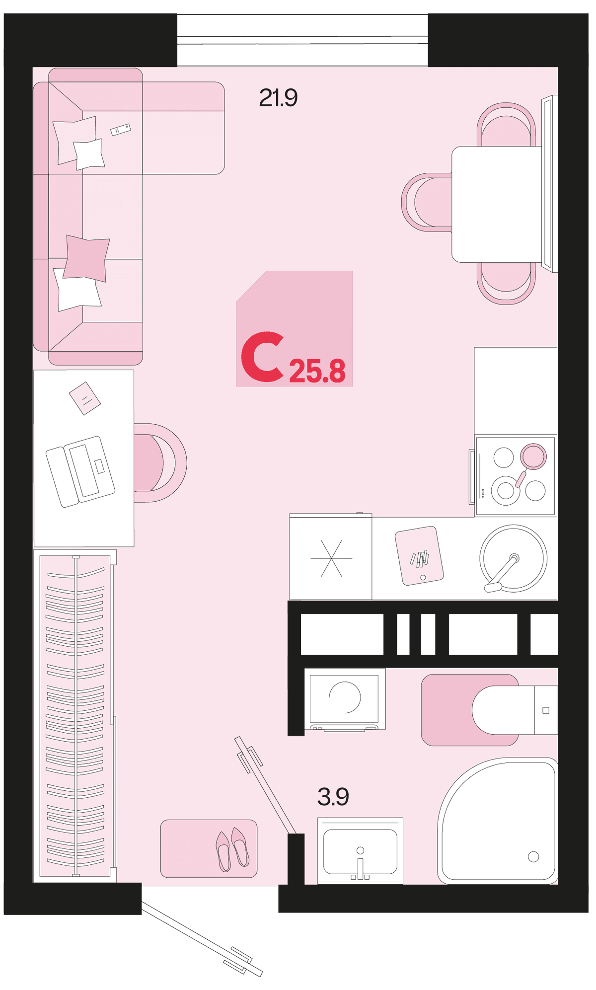 Студия, 25.8 м² · Первое место