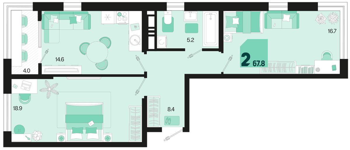 2-к, 67.8 м² · Первое место