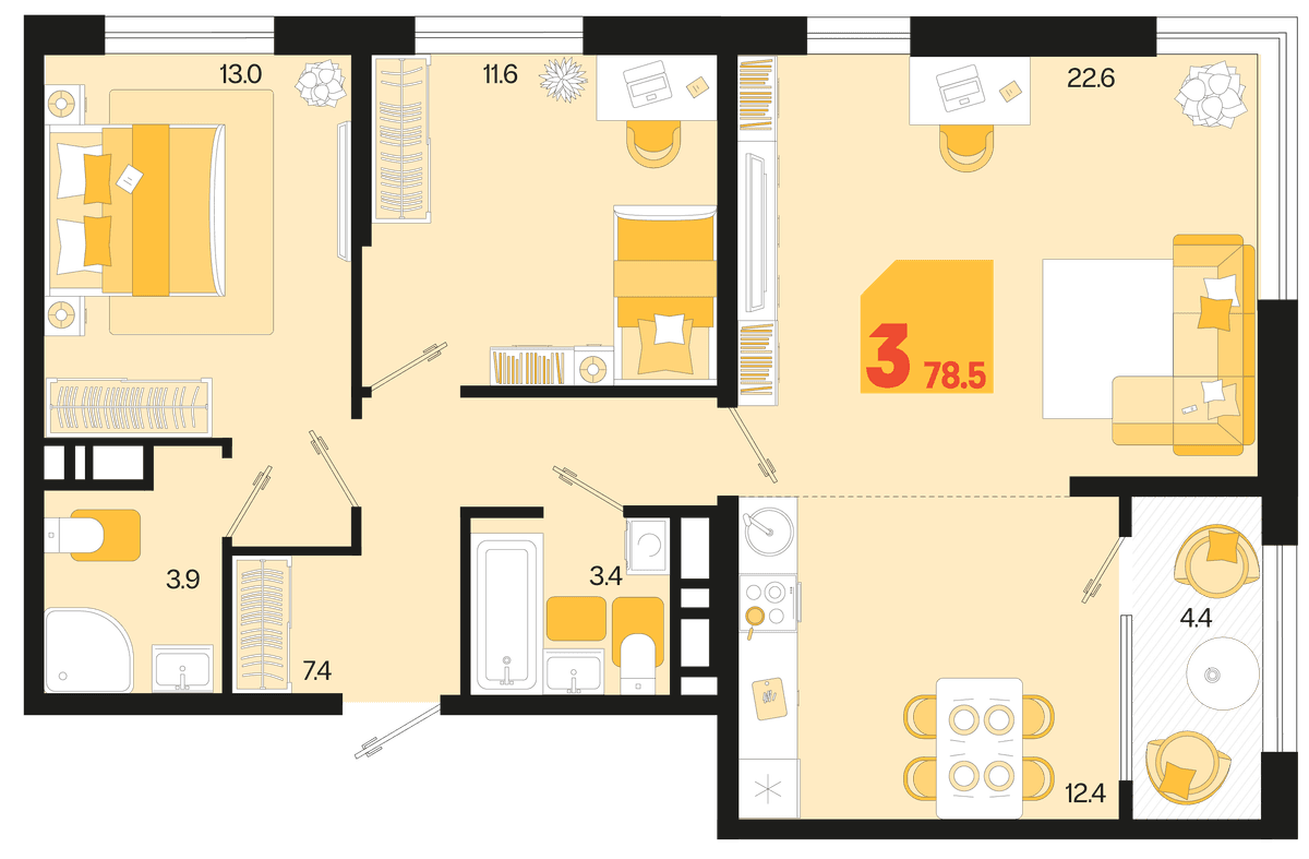 3-к, 78.5 м² · Первое место