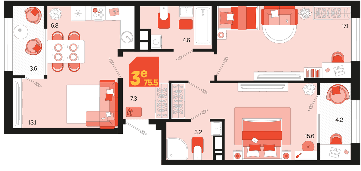 3-к, 75.5 м² · Первое место