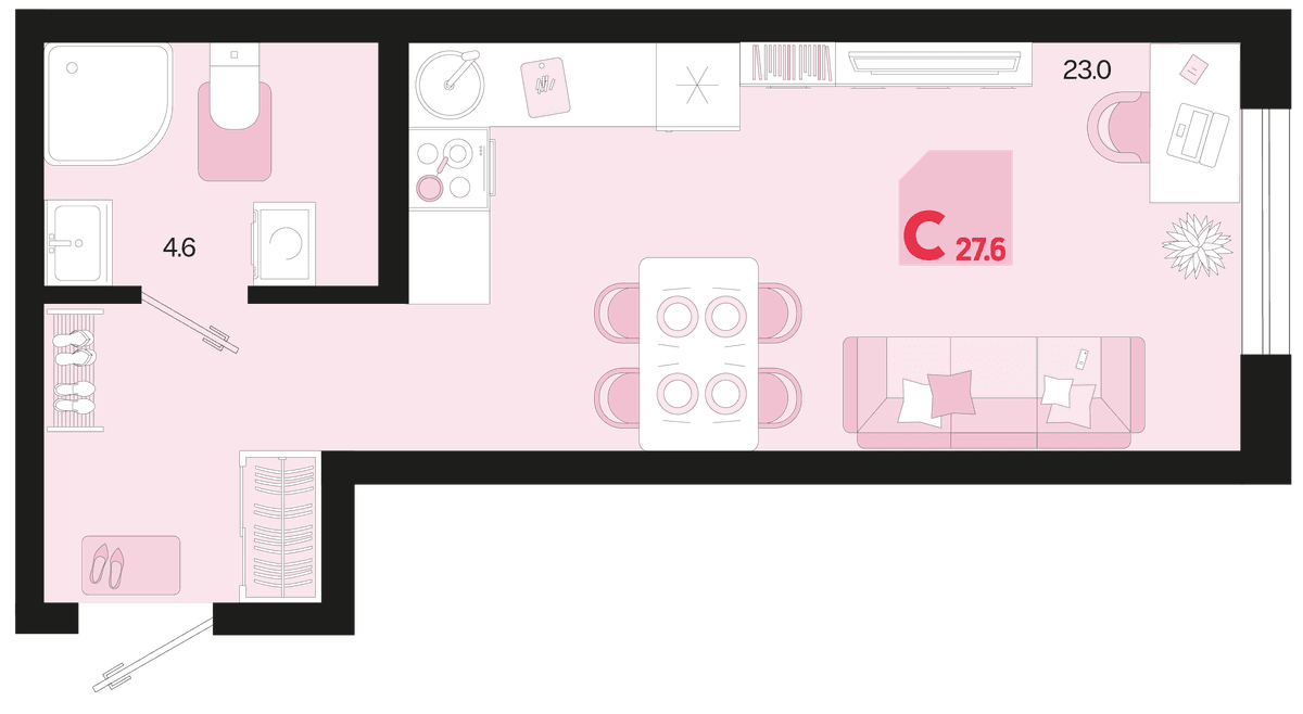 Студия, 27.6 м² · Первое место