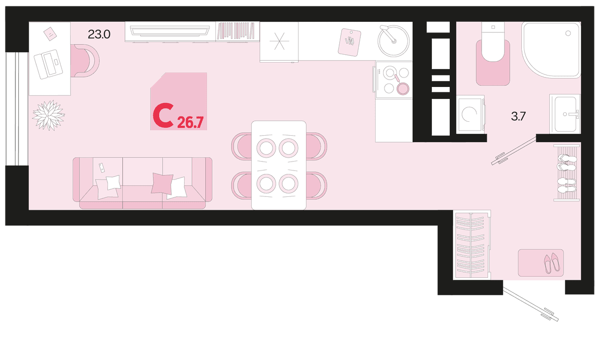 Студия, 26.7 м² · Первое место