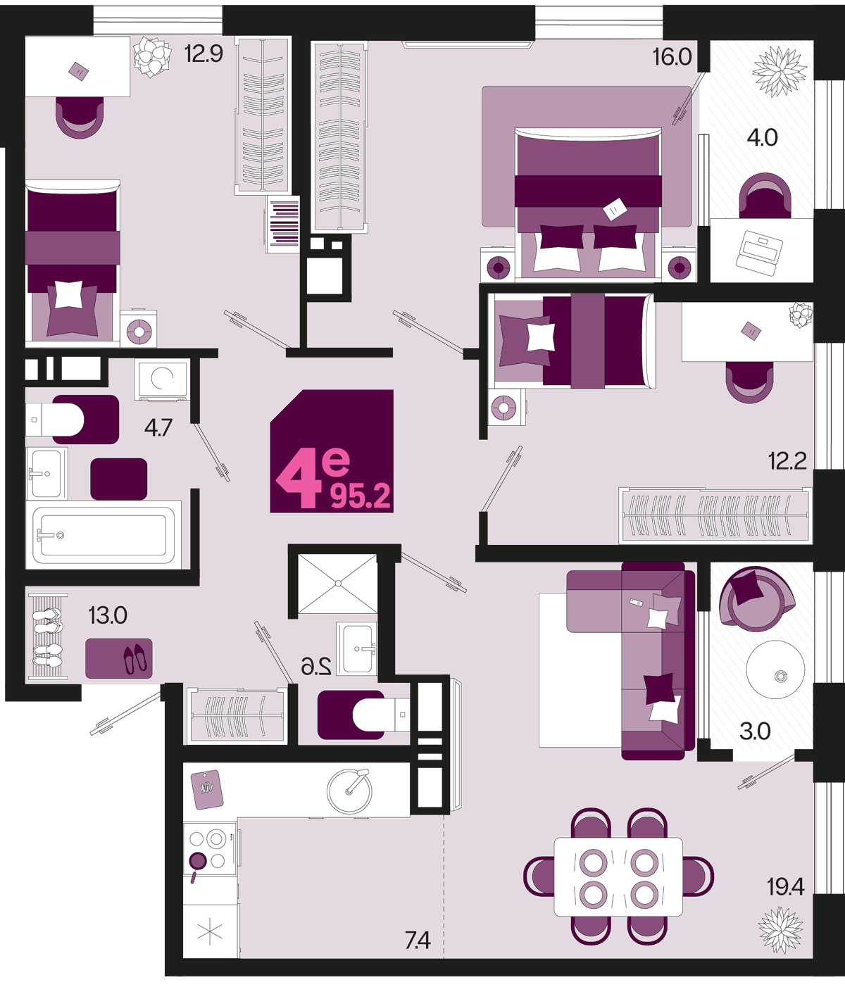 4-к, 95.2 м² · Первое место