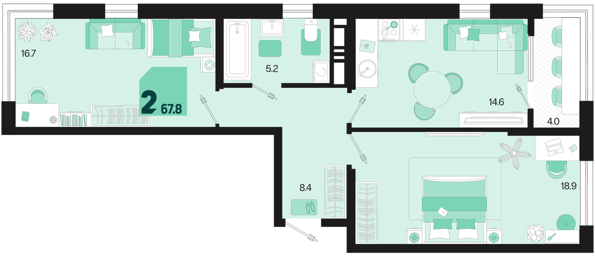 2-к, 67.8 м² · Первое место