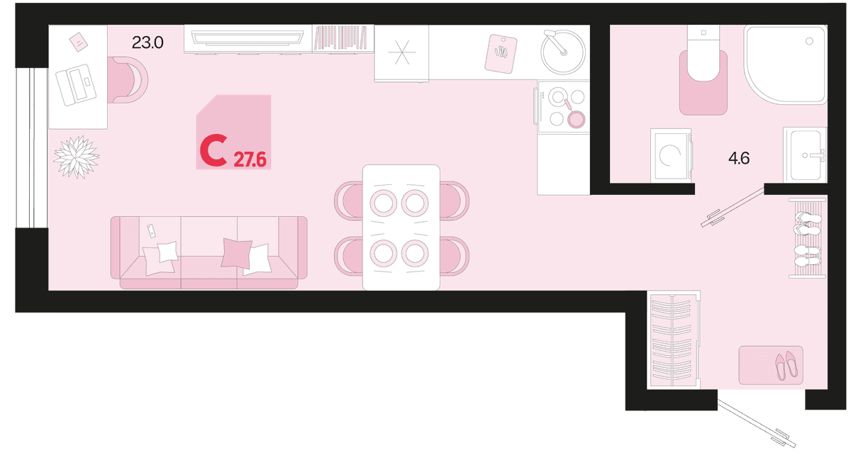 Студия, 27.6 м² · Первое место