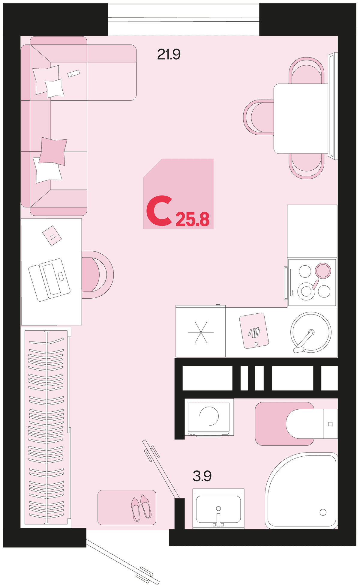 Студия, 25.8 м² · Первое место