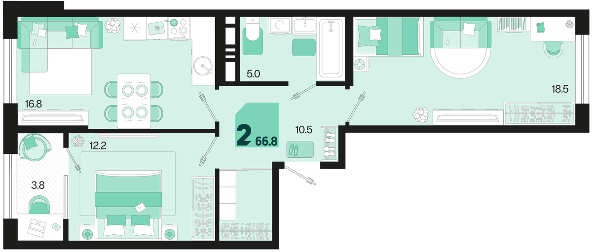 2-к, 66.8 м² · Первое место