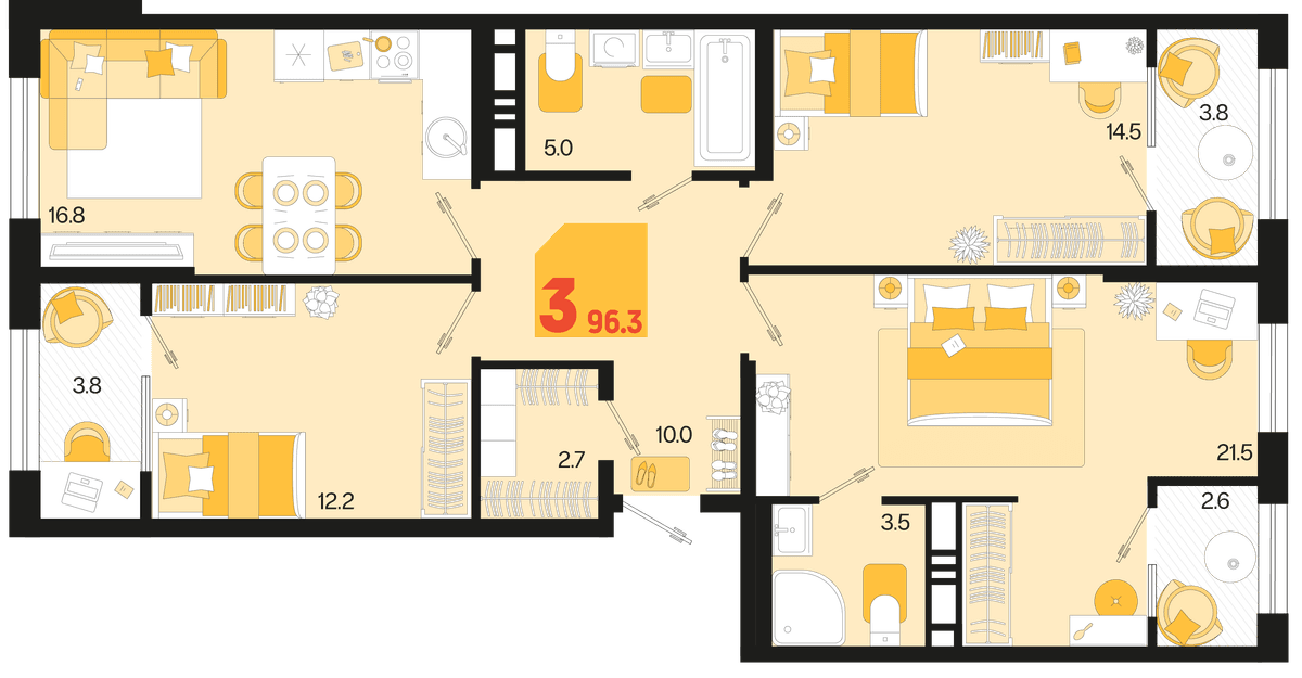 3-к, 96.3 м² · Первое место