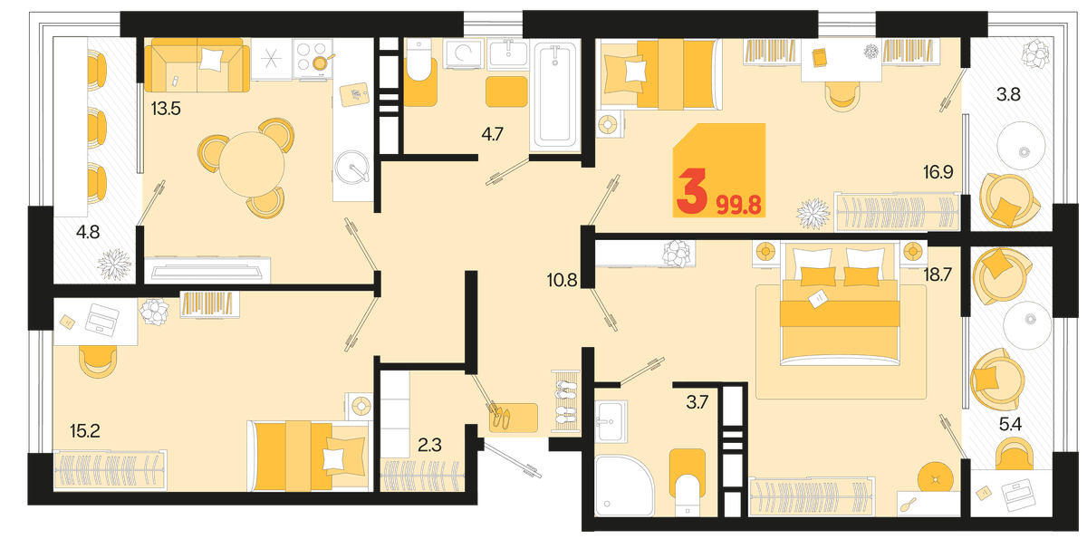 3-к, 99.8 м² · Первое место