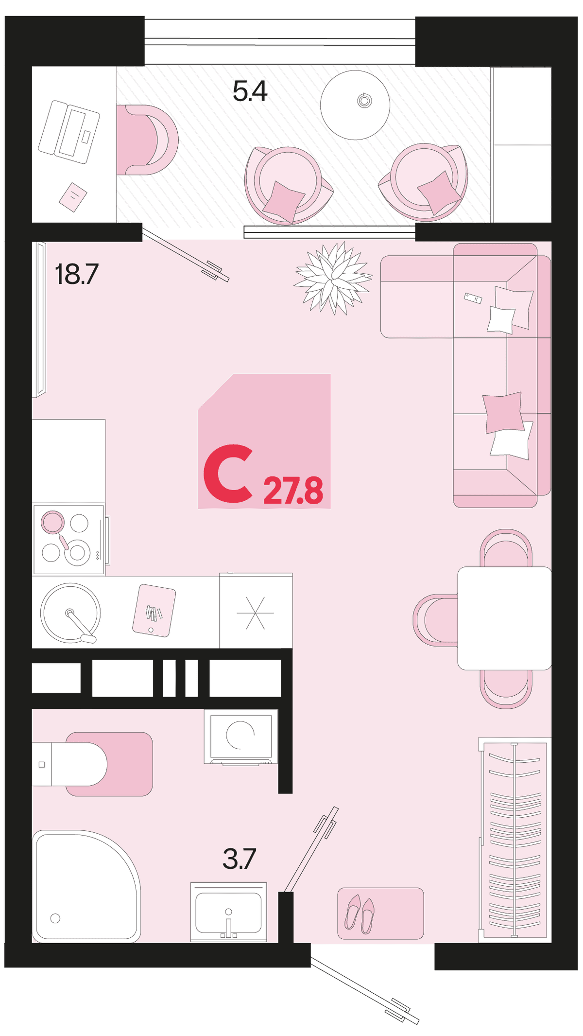 Студия, 27.8 м² · Первое место