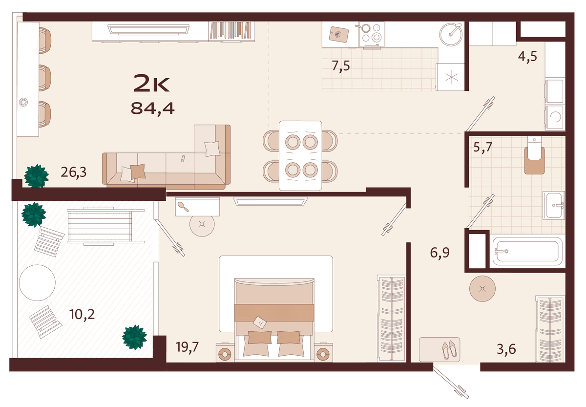 2-к, 84.4 м² · Роялта