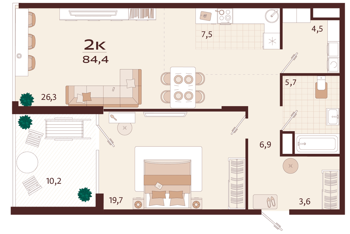 2-к, 84.4 м² · Роялта