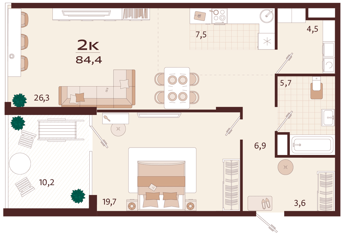 2-к, 84.4 м² · Роялта