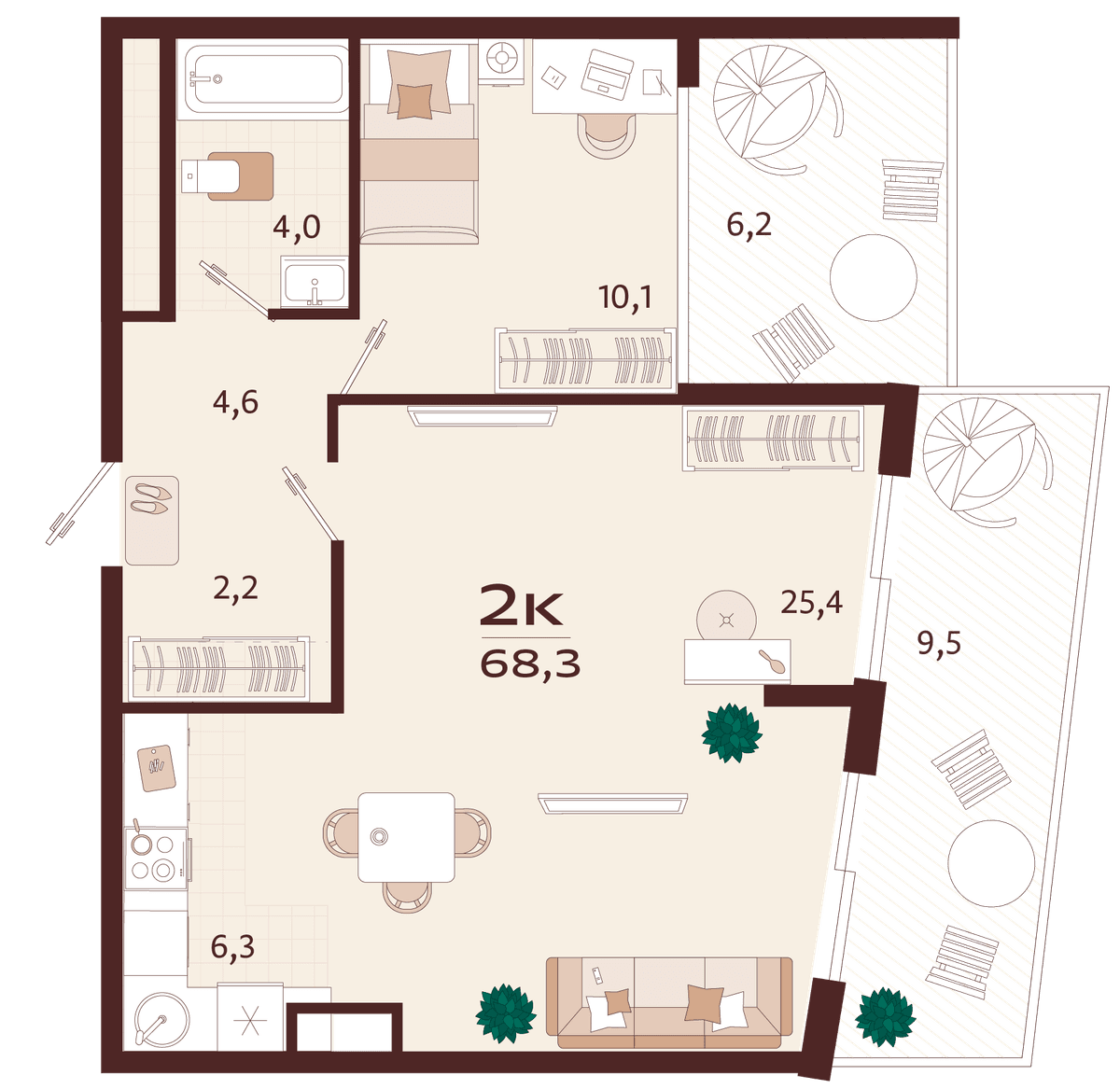 2-к, 68.3 м² · Роялта