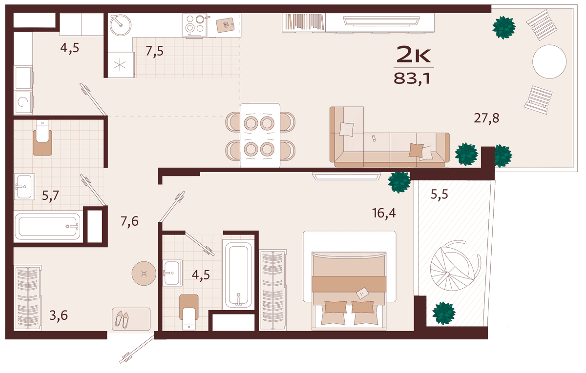 2-к, 83.1 м² · Роялта