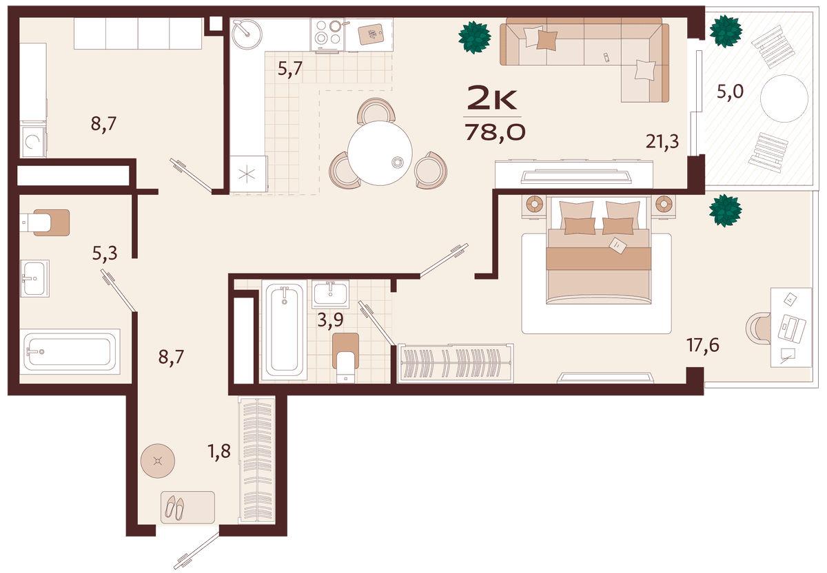 2-к, 78 м² · Роялта