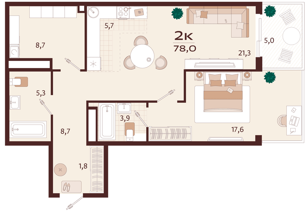 2-к, 78 м² · Роялта