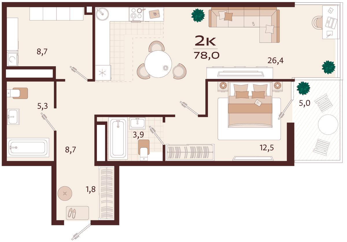 2-к, 78 м² · Роялта