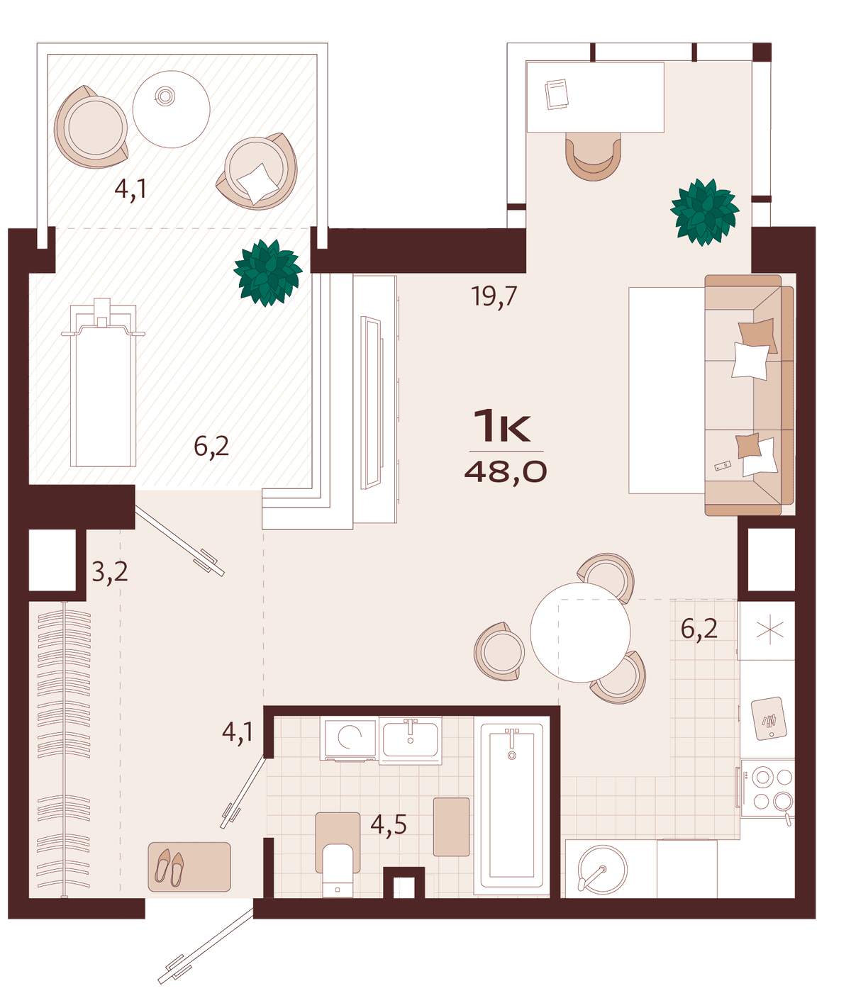 1-к, 48 м² · Роялта