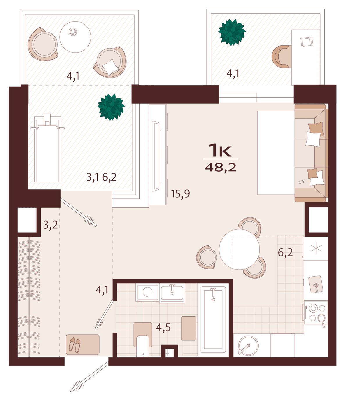 1-к, 48.3 м² · Роялта