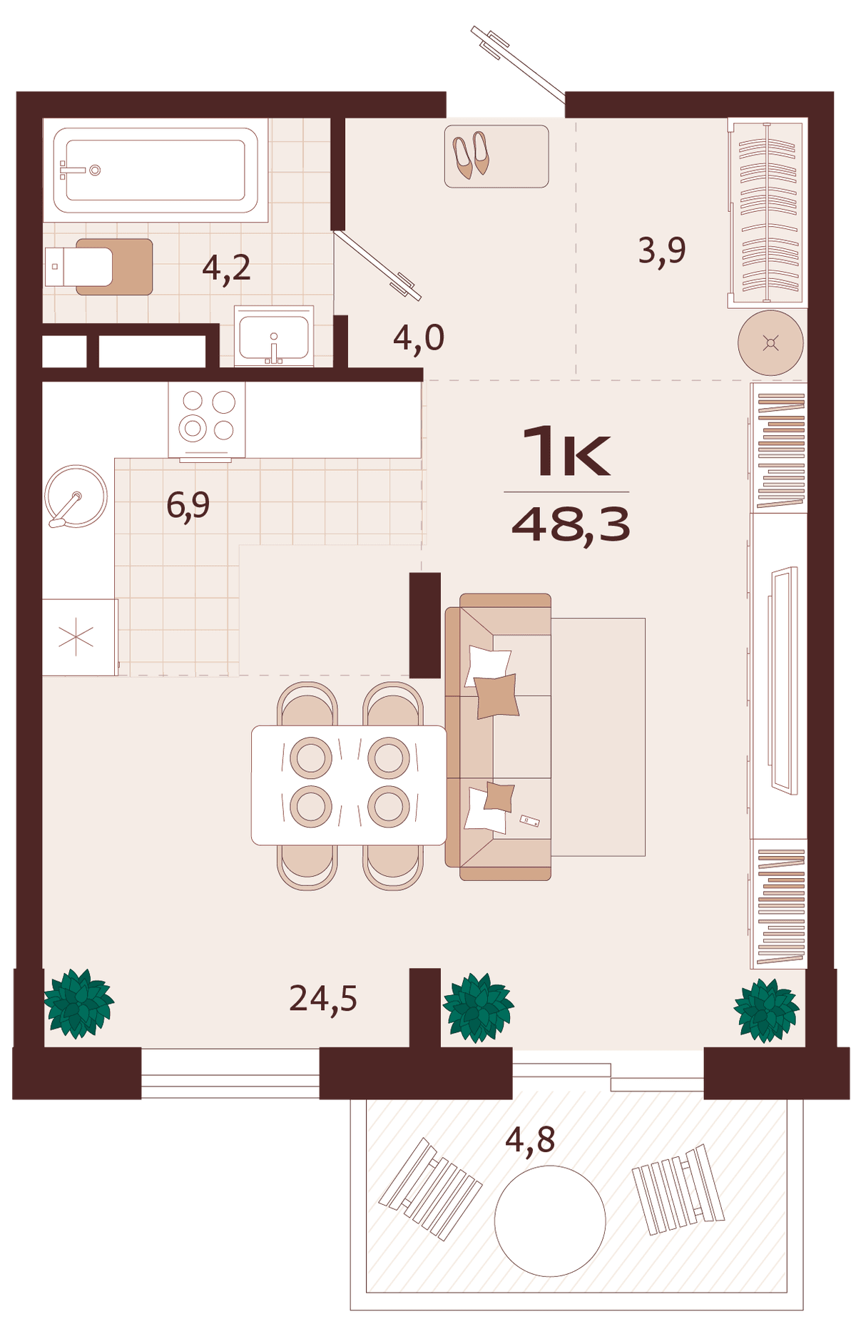 1-к, 48.3 м² · Роялта