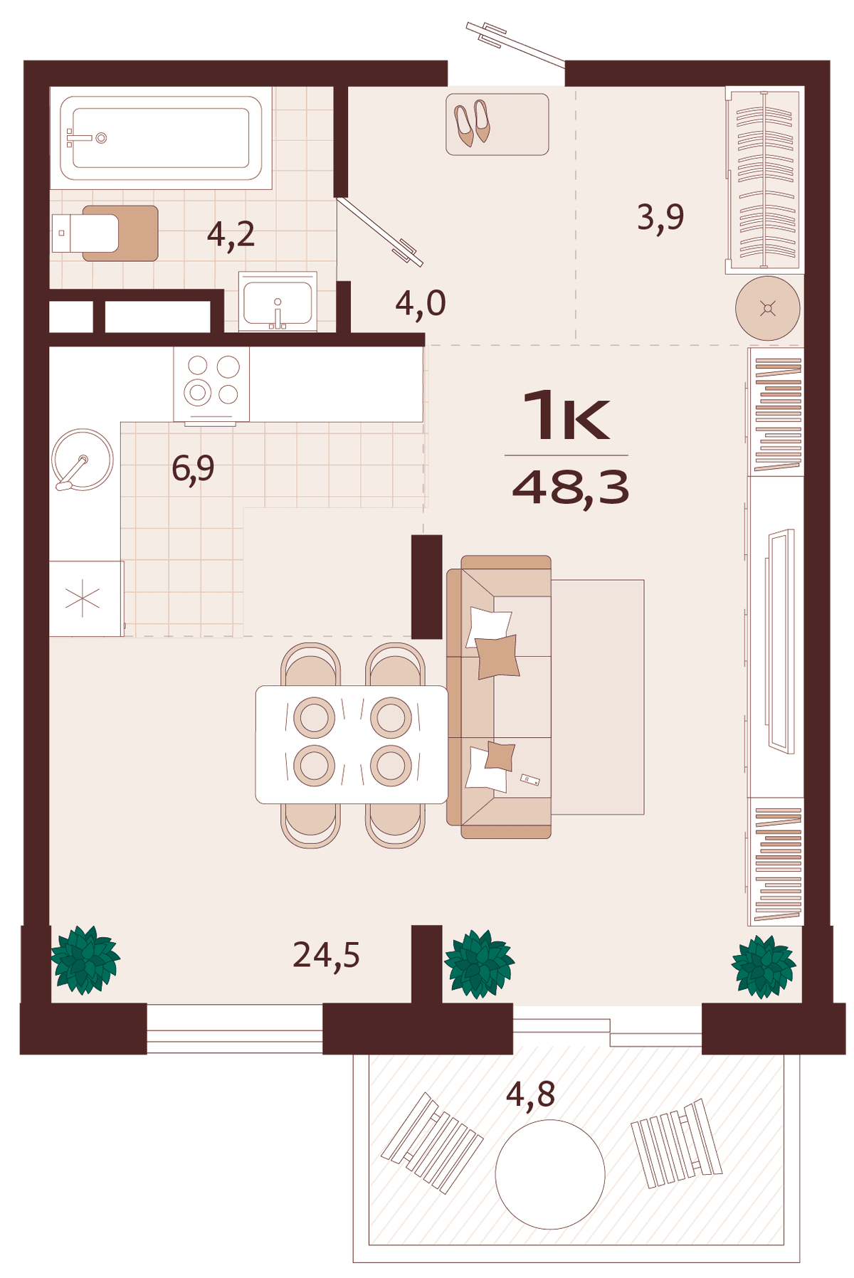 1-к, 48.3 м² · Роялта