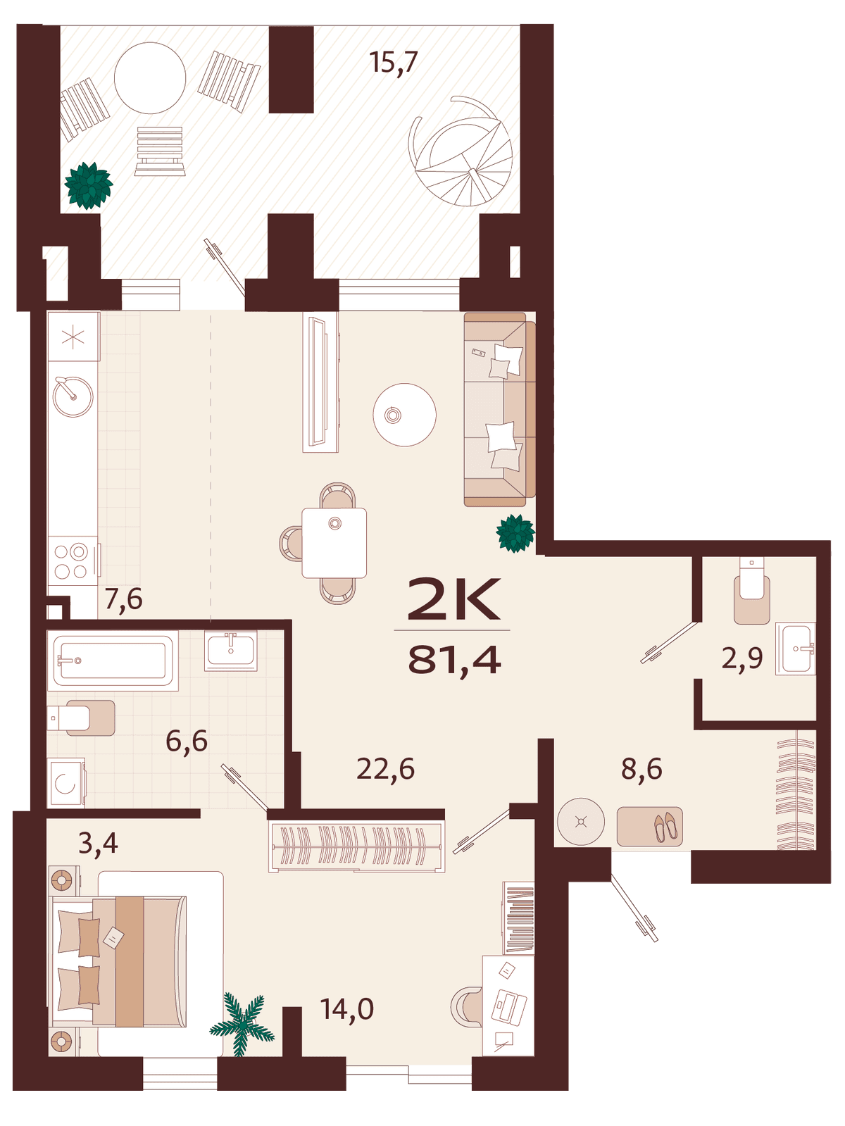 2-к, 81.4 м² · Роялта