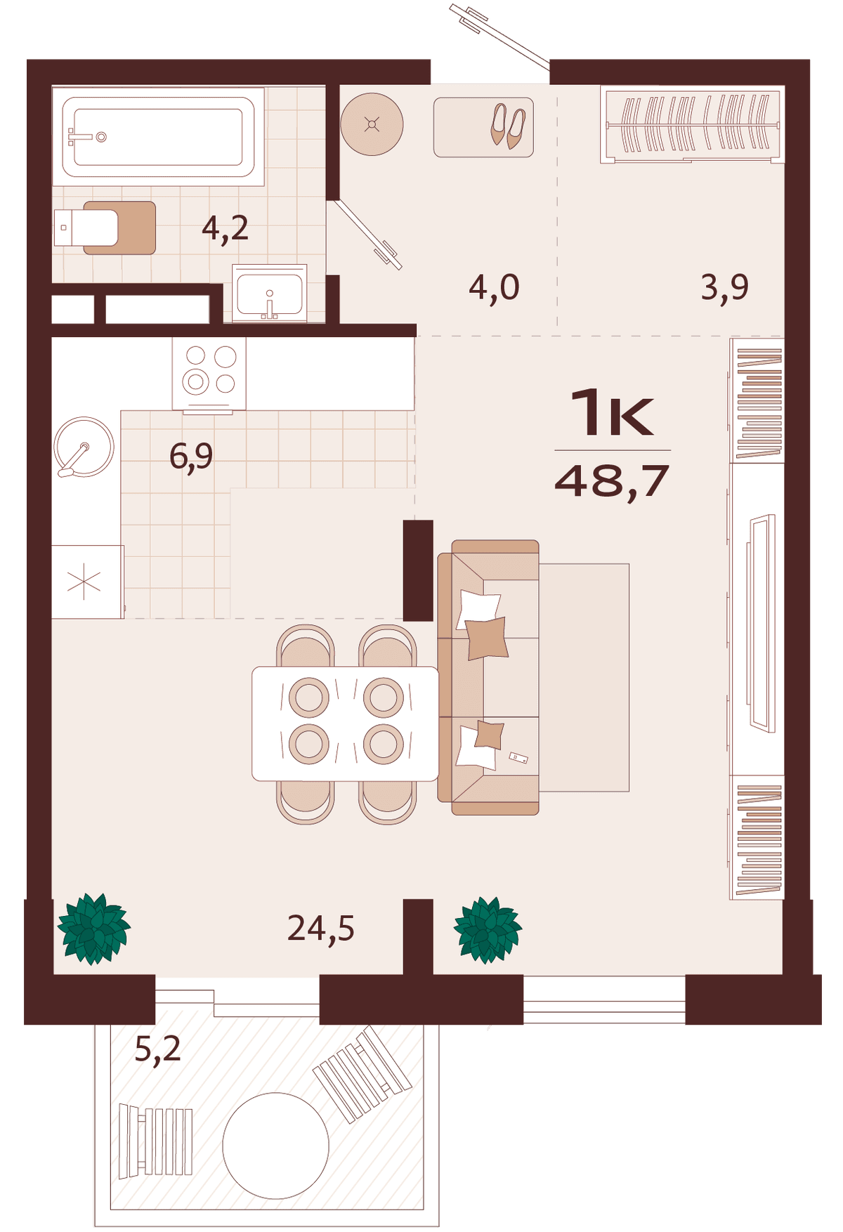 1-к, 48.7 м² · Роялта