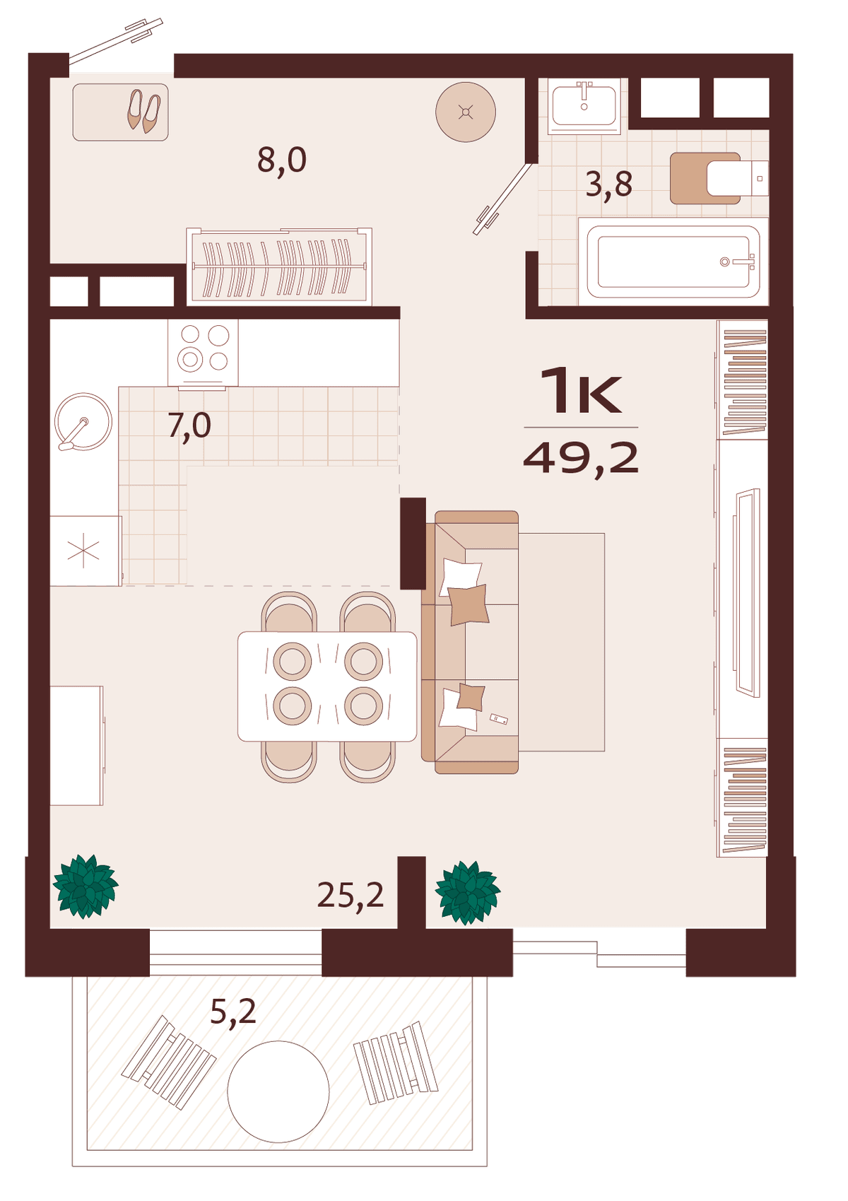 1-к, 49.2 м² · Роялта