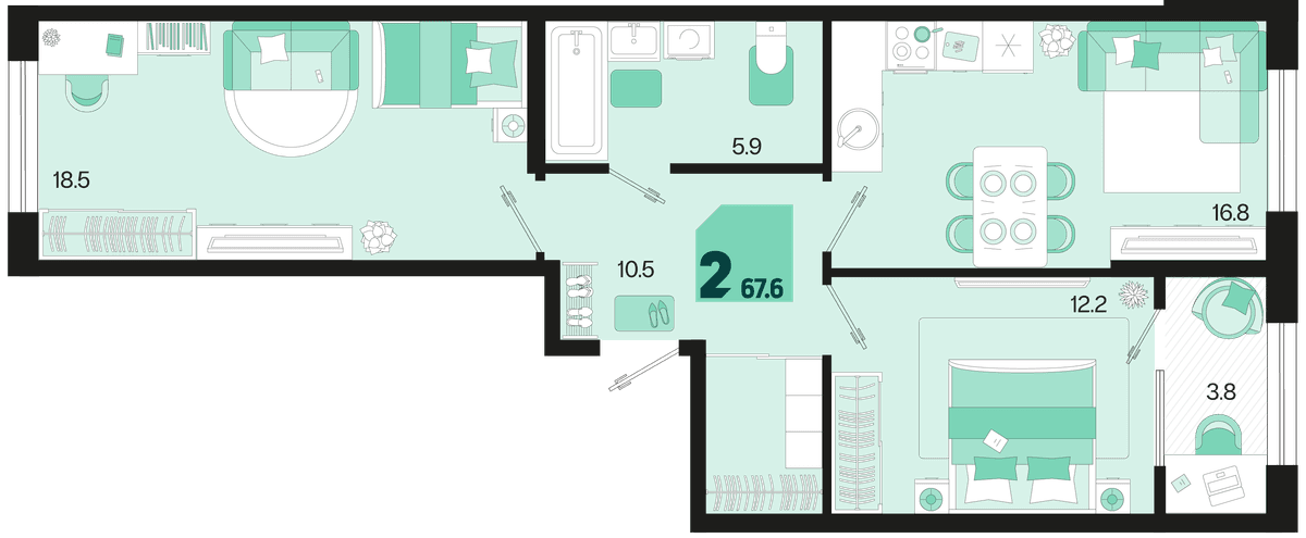 2-к, 67.7 м² · Первое место