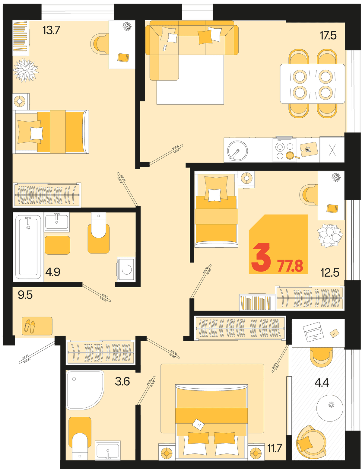 3-к, 77.8 м² · Первое место