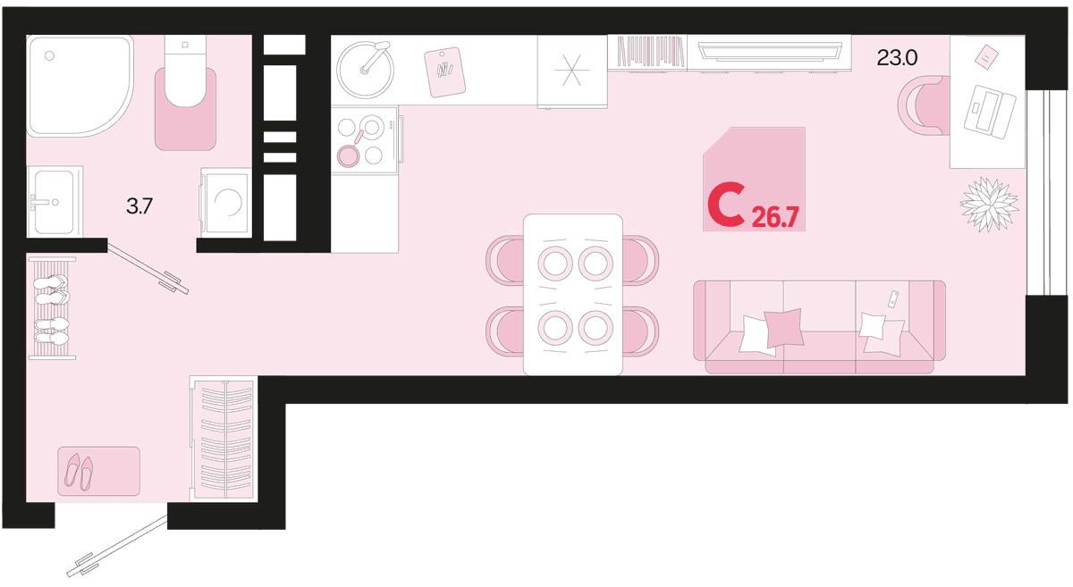 Студия, 26.7 м² · Первое место