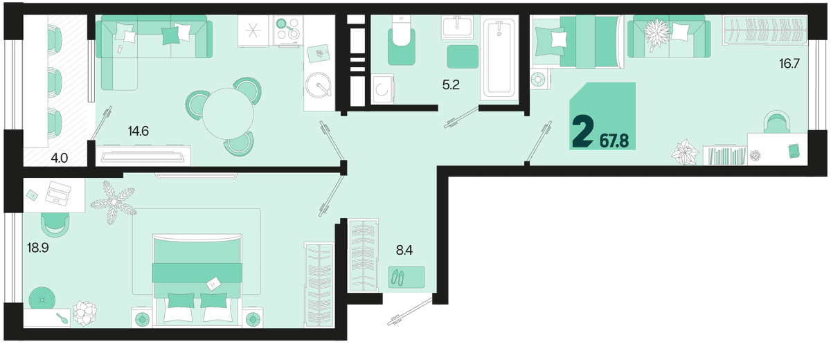 2-к, 67.8 м² · Первое место