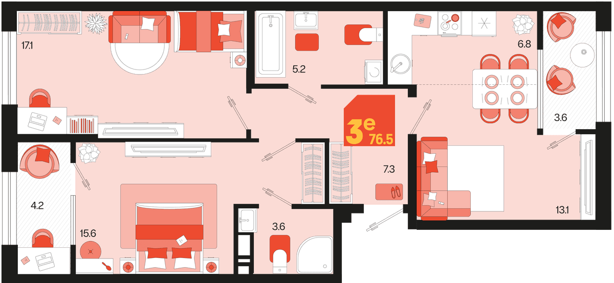 3-к, 76.4 м² · Первое место