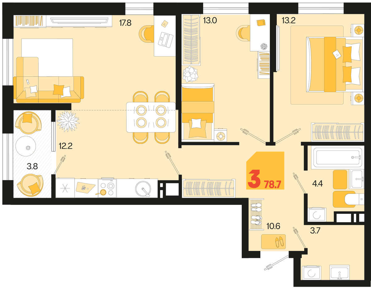 3-к, 78.7 м² · Первое место